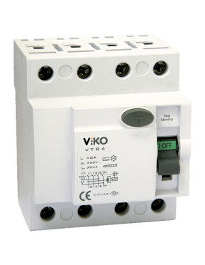 Пристрій захисного відключення 4P (чотириполюсний) 30мА 230V VIKO