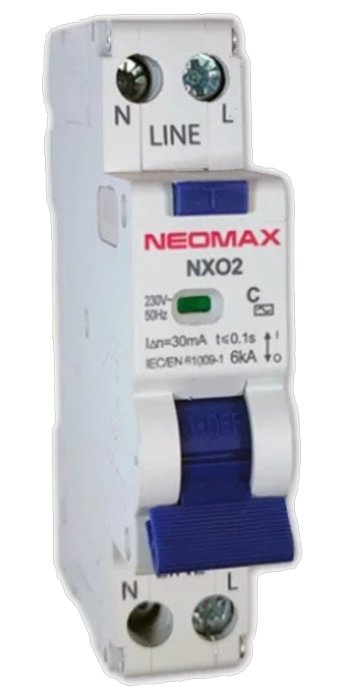 Диф. автомат 2P (двополюсний) 16А 30 мА AC 6 кА 230 В Тип C електронний NEOMAX